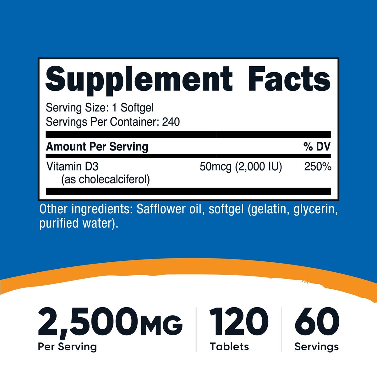 Nutricost Vitamin D3 2000 IU Softgels, 240 Softgels - Non-GMO & Gluten Free - görsel 4