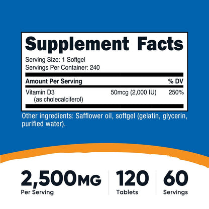 Nutricost Vitamin D3 2000 IU Softgels, 240 Softgels - Non-GMO & Gluten Free