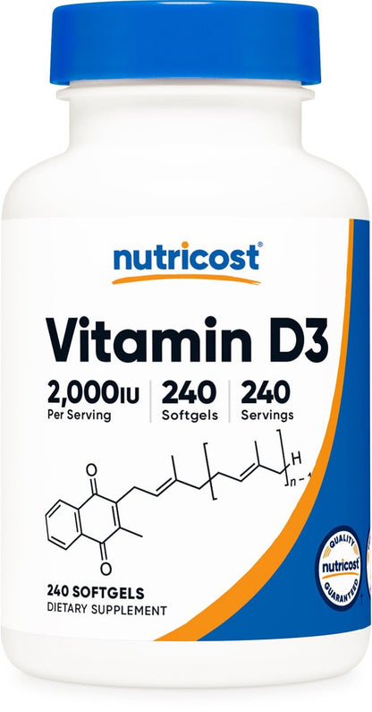 Nutricost Vitamin D3 2000 IU Softgels, 240 Softgels - Non-GMO & Gluten Free