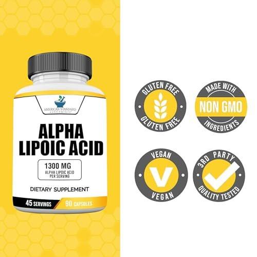 American Standard Supplements Alpha Lipoic Acid 1300mg Per Serving - Vegan, Gluten Free, Non-GMO, 90 Capsules, 45 Servings - görsel 2