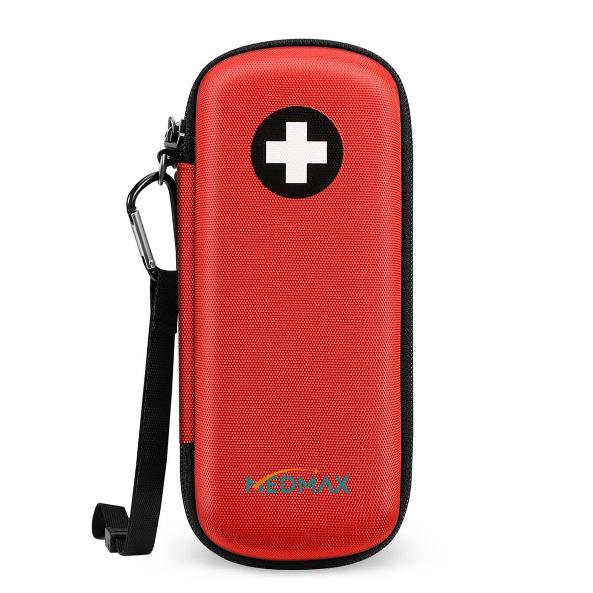 MEDMAX Epipen Medical Carrying Case, Hard Shell EVA Shock Absorption Travel Medication Organizer Bag Emergency Medical Pouch Holds 2 EpiPens, Asthma Inhaler, Auvi-Q, Allergy Medicine Essentials (Red) - görsel 3