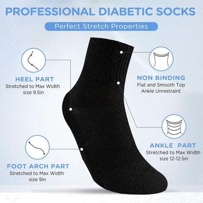 Bulinlulu Diabetic Socks Women&Men-6 Pairs Non Binding Ankle Socks, Extra Wide Stretchy Loose Top Socks with Seamless Toe (Large, Black Colors-6 Pairs)