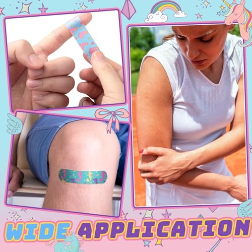 Tondiamo 200 Pieces 5 Styles Cartoon Bandages for Kids - Flexible Adhesive Colorful Strips Waterproof Cute Bandages for Girls Repair Tape Knuckle Stickers Protection Care for Cuts Scrapes Burns - görsel 1
