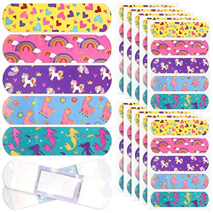 Tondiamo 200 Pieces 5 Styles Cartoon Bandages for Kids - Flexible Adhesive Colorful Strips Waterproof Cute Bandages for Girls Repair Tape Knuckle Stickers Protection Care for Cuts Scrapes Burns
