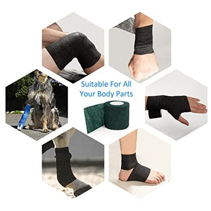 12Pcs 2inch x 5 Yards Self Adhesive Bandage Wrap Elastic Bandage Wrap Self Adherent Cohesive Wrap Bandages for Wrist Ankle Vet Tape for Dog Athletic Swelling Sprain Tape Grip Cover (Army Green)