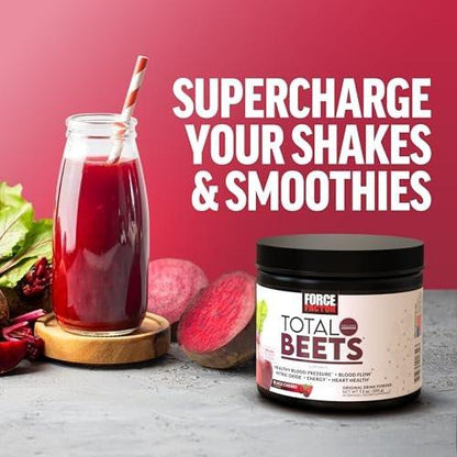 Force Factor Total Beets Drink Mix Superfood Powder with Nitrates to Support Circulation, Blood Flow, Nitric Oxide, Energy, Endurance, and Stamina, Cardiovascular Heart Health Supplement, 30 Servings