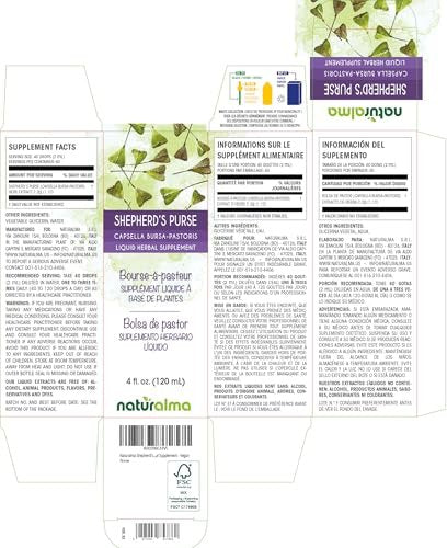 Naturalma Shepherd's Purse (Capsella Bursa-pastoris) Herb Alcohol-Free Tincture - 4 fl oz Liquid Extract in Drops - Herbal Supplement - Vegan - görsel 1