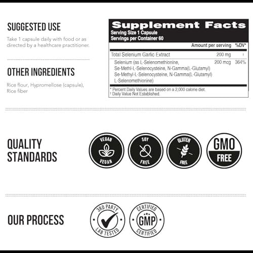 Total Selenium - 200 mcg, Plant-Based - Full Spectrum, Contains 4 Essential Organic Forms of Selenium Including Selenomethionine - Derived from Garlic - 60 Capsules - görsel 6