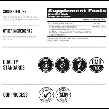 Total Selenium - 200 mcg, Plant-Based - Full Spectrum, Contains 4 Essential Organic Forms of Selenium Including Selenomethionine - Derived from Garlic - 60 Capsules
