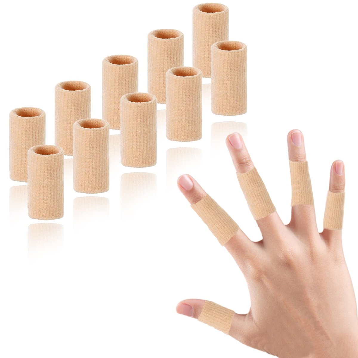 EDNYZAKRN Finger Compression Sleeves Support, Finger Protectors Cots for Arthritis Swelling Basketball Sport, Breathable Elastic (10, Beige, One Size) - görsel 10