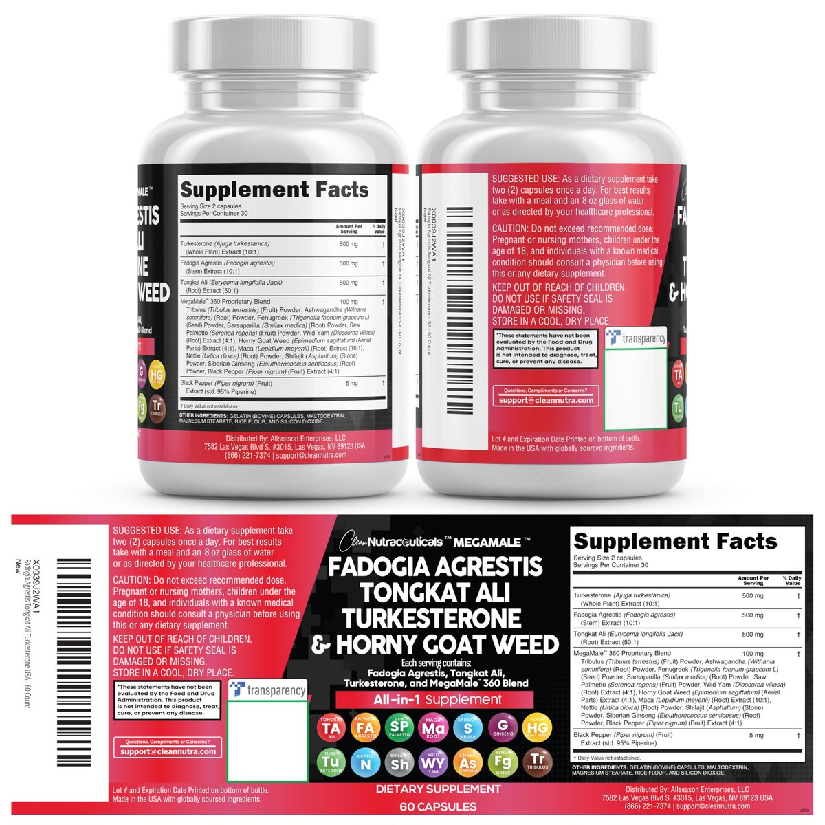 Clean Nutraceuticals Fadogia Agrestis Tongkat Ali Turkesterone Supplement with Horny Goat Weed, Saw Palmetto, Maca Root, Siberian Ginseng, Tribulus Terrestris, Fenugreek, Wild Yam - 60 Count - görsel 4