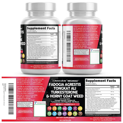 Clean Nutraceuticals Fadogia Agrestis Tongkat Ali Turkesterone Supplement with Horny Goat Weed, Saw Palmetto, Maca Root, Siberian Ginseng, Tribulus Terrestris, Fenugreek, Wild Yam - 60 Count