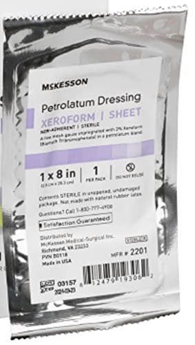 McKesson Xeroform Petrolatum Dressing - Impregnated Gauze Dressings for Burn and Wound Care - 1 in x 8 in, 8 Pack - görsel 1