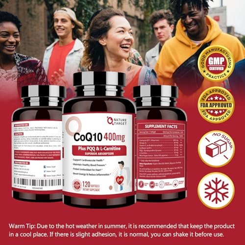 NATURE TARGET CoQ10-400mg with PQQ, Omega-3s & L-Carnitine, High Absorption Coenzyme-Q10 with BioPerine, Supports Heart, Brain, Immune System, Energy Production, 120 Servings - görsel 8