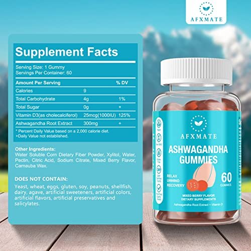 AFXMATE Ashwagandha Gummies & Vitamin D Gummies for Men & Women 120 Count Aswangdha Supplement (Non-GMO, Sugar Free & Gluten Free) - görsel 3