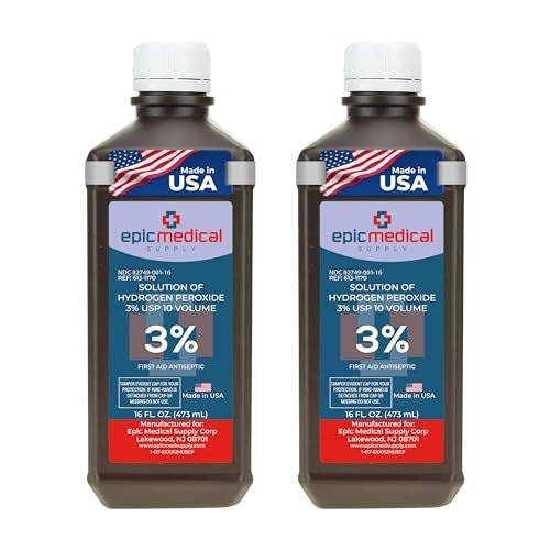 Epic Medical Supply H2O2 Hydrogen Peroxide Solution 3% USP - 16 oz, First Aid Antiseptic & Multipurpose Cleaner - Hydrogen Peroxide Mouthwash, Topical Wash for Cuts & Scrapes - 16oz (Pack of 2) - görsel 2