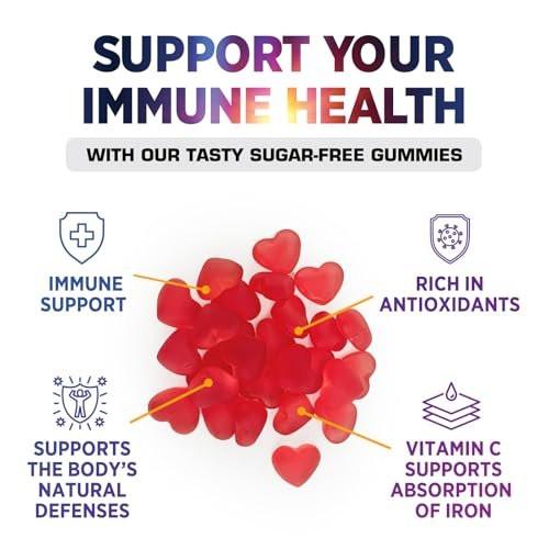 Zero Sugar Vitamin C Gummies - Immune Support & Antioxidant Vitamin C Dietary Supplement - Vegan, Non-GMO, Dairy & Gluten Free C Vitamin Gummy - Raspberry Flavor for Kids & Adults - 120 Count Gummies - görsel 12