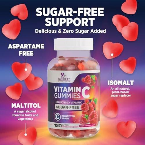Zero Sugar Vitamin C Gummies - Immune Support & Antioxidant Vitamin C Dietary Supplement - Vegan, Non-GMO, Dairy & Gluten Free C Vitamin Gummy - Raspberry Flavor for Kids & Adults - 120 Count Gummies - görsel 14