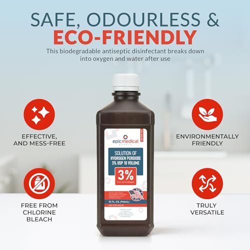 Epic Medical Supply Hydrogen Peroxide 32 oz. First Aid Antiseptic and Multipurpose Cleaner, 3% USP, Topical Wash for Minor Cuts, Scrapes, Insect Bites, and Skin Irritations. (1) - görsel 1