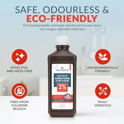 Epic Medical Supply Hydrogen Peroxide 32 oz. First Aid Antiseptic and Multipurpose Cleaner, 3% USP, Topical Wash for Minor Cuts, Scrapes, Insect Bites, and Skin Irritations. (1)