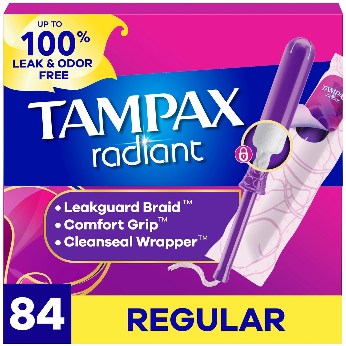 Tampax Radiant Tampons for Women, with – Smooth Plastic Applicator: Features a rounded tip and contoured grip for – Image 2