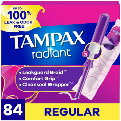 Tampax Radiant Tampons for Women, with – Smooth Plastic Applicator: Features a rounded tip and contoured grip for – Image 2