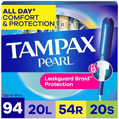 Tampax Pearl Tampons for Women Multipack, with LeakGuard Braid, Light/Regular/Super Absorbency, Unscented, 94 Count (2 Packs of 47) - görsel 10