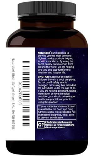 NatureBell Biotin 10000mcg + Hyaluronic Acid 25mg | 360 Coconut Oil Softgels, Premium Biotin Supplement for Hair Skin and Nails*