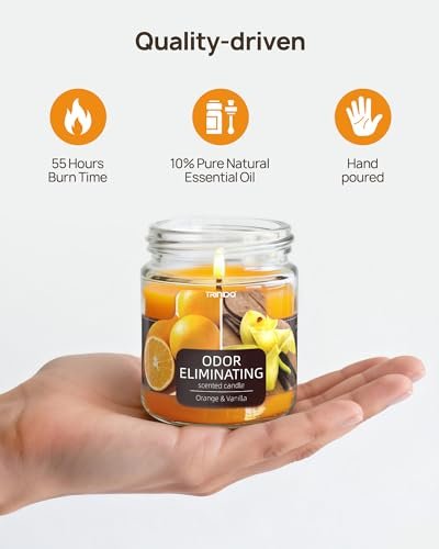 TRINIDa Orange & Vanilla Odor Eliminating Candles for Home Scented, Eliminates 99% of Pet, Smoke, Food and Other Smells Quickly, Highly Fragranced Candle, Premium Soy Candles Set for Women - görsel 8
