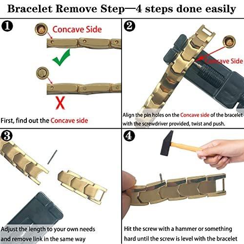 PUJANE Magnetic Hematite Bracelets for Men Women 316L Stainless Steel Power Balance Energy Magnets Stones Bracelet Jewelry Gift with Adjustment Tool (Black) - görsel 1