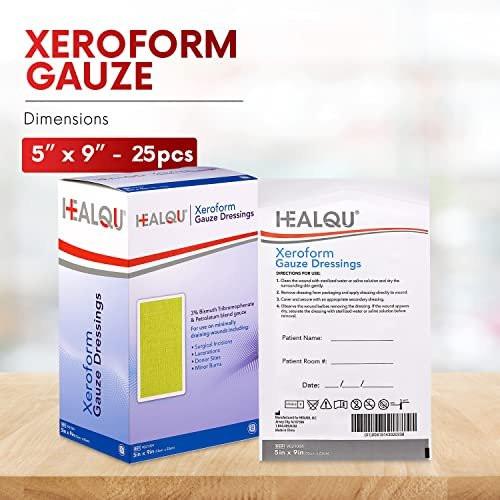 HEALQU Xeroform Petrolatum Dressing 5x9 - Box of 25 Non-Adherent Gauze Pad for Low Exudating Wounds - Fine Mesh Gauze Patch Sterile for Wound Care Lacerations, Burns & Skin Grafts - görsel 2