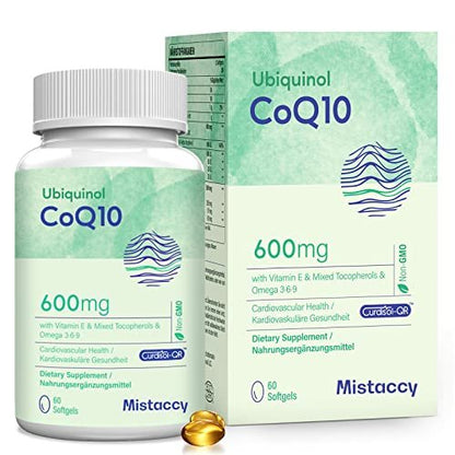 CoQ10 600mg Softgels | High Absorption CoQ10 Ubiquinol Supplement | Reduced Form Enhanced with Vitamin E & Omega 3 6 9 | Antioxidant Powerhouse Good for Health | 60 Softgels