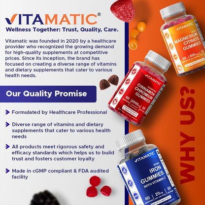 Vitamatic Folic Acid Gummies 1000 mcg (1 mg) – Vitamin B9 (1667 mcg DFE) – Sugar Free – Prenatal & Cellular Health Support – Natural Orange Flavor – Vegan, Non-GMO – 120 Gummies (120 Servings)