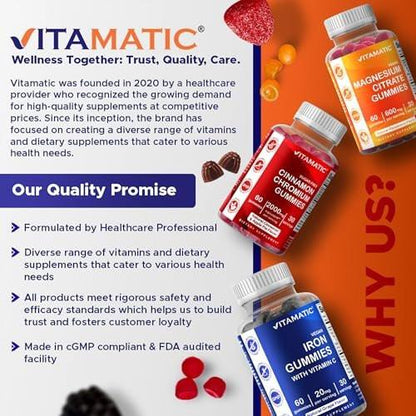 Vitamatic Folic Acid Gummies 1000 mcg (1 mg) – Vitamin B9 (1667 mcg DFE) – Sugar Free – Prenatal & Cellular Health Support – Natural Orange Flavor – Vegan, Non-GMO – 120 Gummies (120 Servings)