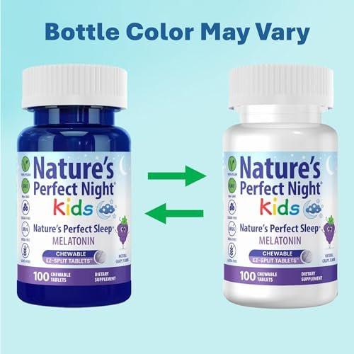 Nature's Perfect Night Kids | Kids Melatonin 1mg | 100 Chewable Tablets | Natural Grape Flavor | Sugar Free | Vegan | Gluten Free | Drug Free | Value Size - görsel 2