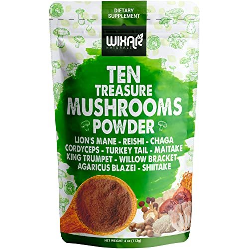 Wixar Mushroom Powder - Ten Treasure Mushrooms Extract Supplement Blend for Coffee & Smoothies - Lions Mane, Turkey Tail, Reishi, Chaga, Shiitake, Cordyceps, Complex - 4oz Mushroom Supplement - görsel 6