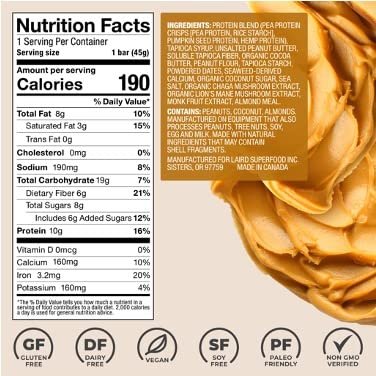 Laird Superfood Functional Protein Bars – Peanut Butter, 10 Count – Plant-Based Protein with Functional Mushrooms, 10g Protein, 6g Fiber, Non-GMO - görsel 11