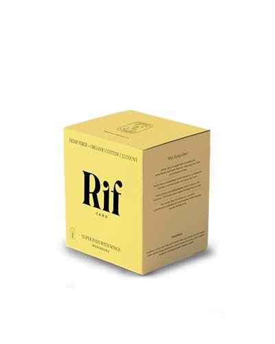 Rif Care Organic Menstrual Pads Feminine Hygiene Hemp Fiber Biodegradable with Wings, FSA HSA Eligible, Super Absorbency Pads for Women, 12 Count