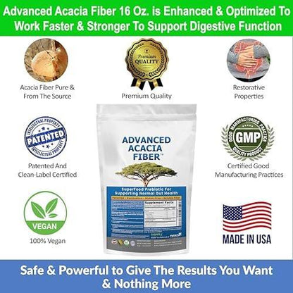 Advanced Acacia Fiber Powder 16oz Organic Soluble Fiber Leaky Gut Repair Powder. Natural Supplement for Gut Health, Regularity, Digestive Rejuvenation