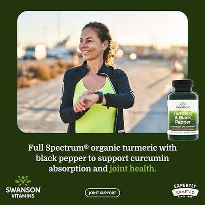 Swanson Premium Turmeric & Black Pepper Antioxidant Supplement for Active Adults Seeking Joint, Digestion, and Circulation Support - Non-GMO, Organic (90 Vegan Capsules)