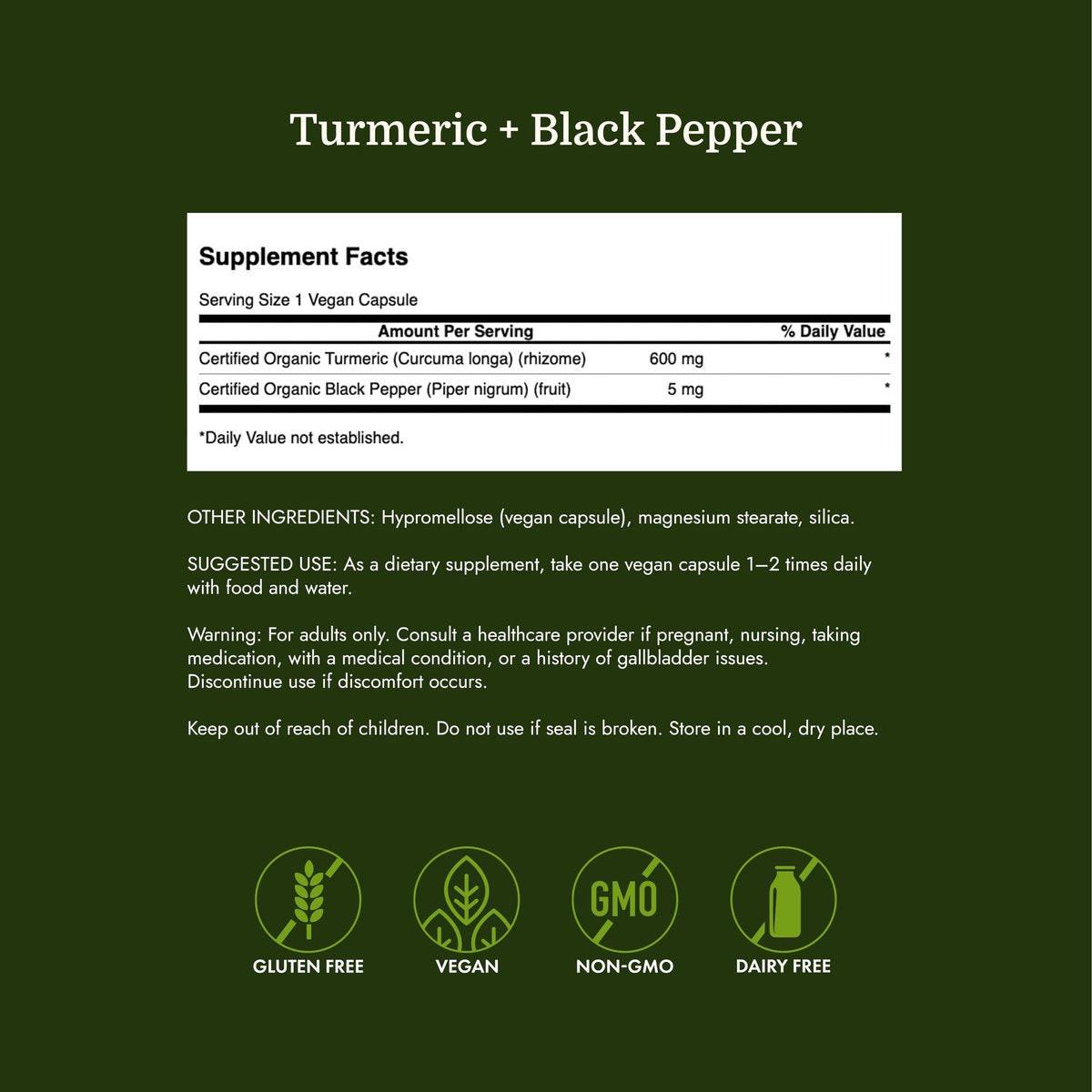 Swanson Premium Turmeric & Black Pepper Antioxidant Supplement for Active Adults Seeking Joint, Digestion, and Circulation Support - Non-GMO, Organic (90 Vegan Capsules) - görsel 7
