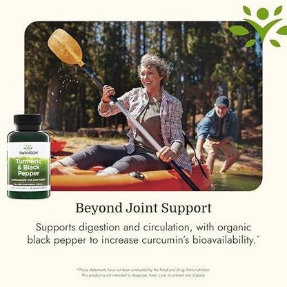 Swanson Premium Turmeric & Black Pepper Antioxidant Supplement for Active Adults Seeking Joint, Digestion, and Circulation Support - Non-GMO, Organic (90 Vegan Capsules)