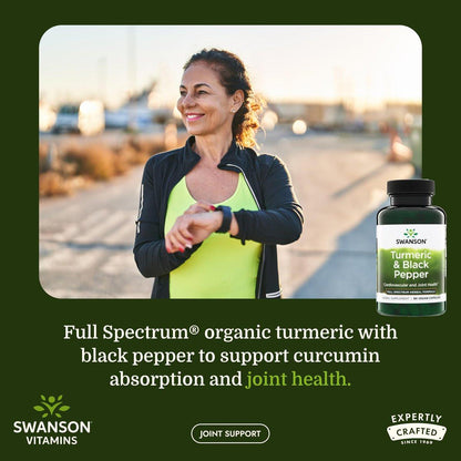 Swanson Premium Turmeric & Black Pepper Antioxidant Supplement for Active Adults Seeking Joint, Digestion, and Circulation Support - Non-GMO, Organic (90 Vegan Capsules)