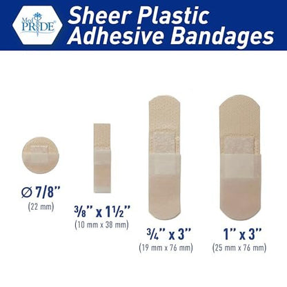 MED PRIDE Junior Strip Bandages Small Bandages for Fingers, Hypoallergenic Latex-Free Non-Stick Pad [100 Pack] 3/8in X 1.5in