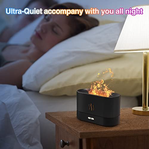 Colorful Flame Air Aroma Diffuser Humidifier, Upgraded 7 Flame Colors Noiseless Essential Oil Diffuser for Home, Office, Yoga with Auto-Off Protection 180mL (Black) - görsel 4