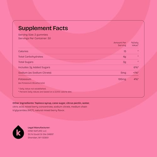 kindnature High Potassium Gummies 500mg for Leg Cramps & Electrolyte Support - Chewable Pure Potassium Bicarbonate Supplement - Adults & Kids - Vegan, Non GMO - 60 Gummies (30 Day Supply) - görsel 9