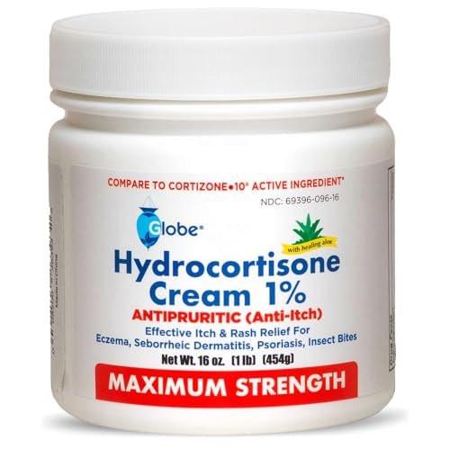 Globe Hydrocortisone Maximum Strength Cream 1% w/Aloe, 16 oz, Anti-Itch Cream for Redness, Swelling, Itching, Rash, Bug/Mosquito Bites, Eczema, Hemorrhoids & More, 16 oz Jar - görsel 3