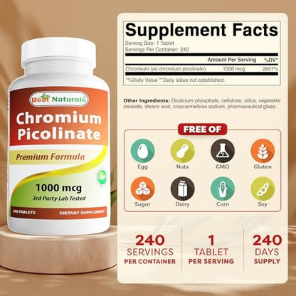 Best Naturals Chromium Picolinate 1000mcg 240 Tablets
