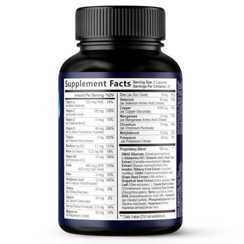 Brain Memory Supplement Pills - 3X Strength Nootropics for Concentration, Clarity & Focus Support - Brain Health Cognitive Vitamins with Bacopa, Phosphatidylserine & DMAE, Brain Booster - 120 Capsules - görsel 12