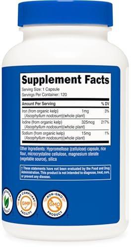 Nutricost Iodine (Natural Iodine from Organic Sea Kelp) 325mcg, 120 Capsules, Vegetarian, Non-GMO & Gluten Free